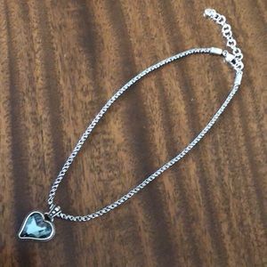 Brighton Bibi Swarovski Crystal Blue Heart Silver reversible Pendant Necklace